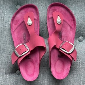 BIRKENSTOCK Gizeh Big Buckle Nubuck Leather Fuchsia Tulip